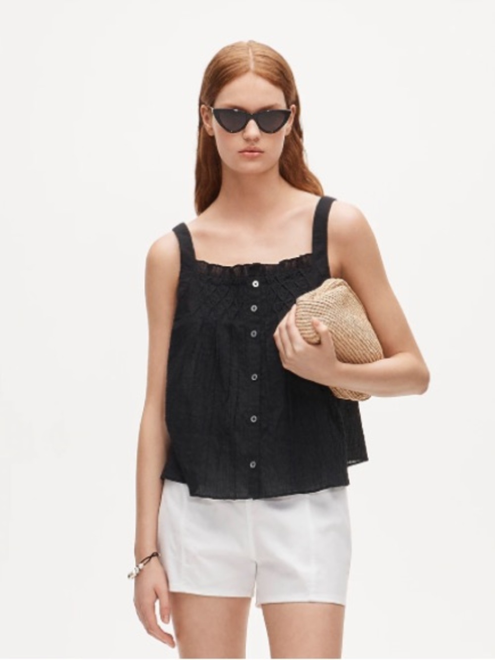 J. Crew Smocked crinkle tank top - Black